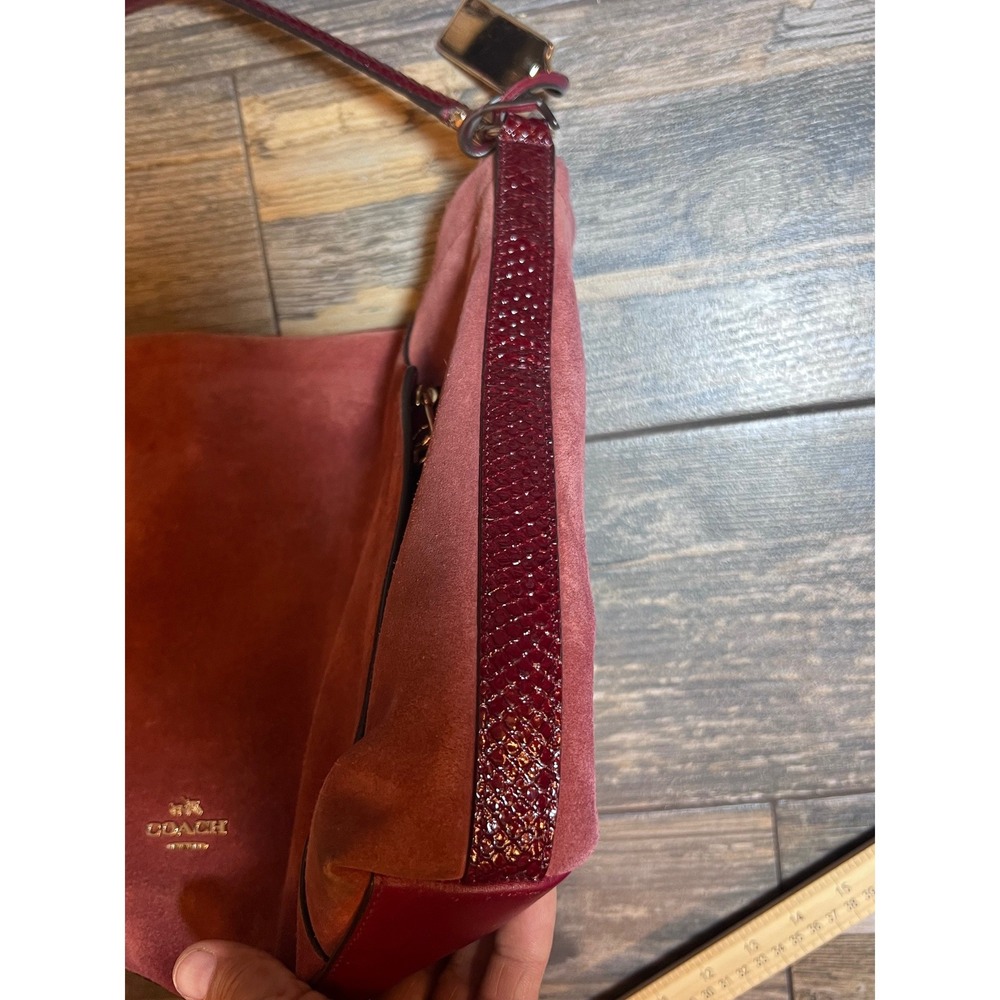 Coach Chelsea Hobo Plum Burgandy Suede Leather Snakeskin Shoulder Bag 35984 RARE - Picture 14 of 15